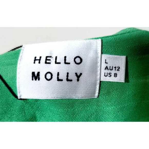 Hello Molly Top L Agyness Green Cropped Bubble Sleeve Resort Boho Smocked Deep V - Picture 3 of 13